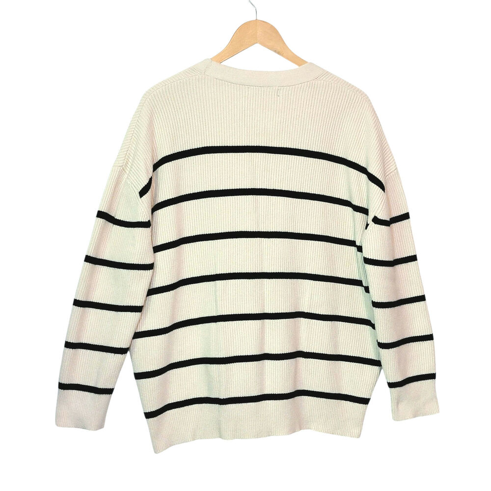 Lillusory Black & Cream Stripe Cardigan Sweater Button Down Relaxed Loose Fit S - Picture 8 of 14